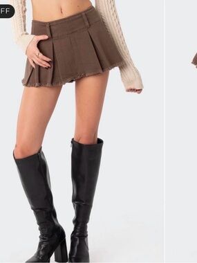 Edikted Brown Pleated Mini Skirt
